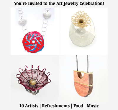 Four Art Jewelry exhibits, a brooch and two necklaces