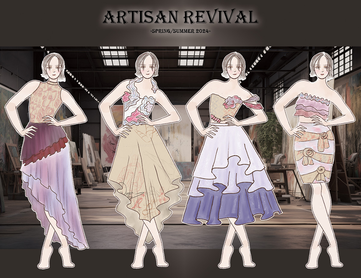 Digitally drawn illustration of garments in senior collection.