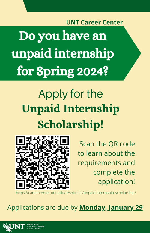 Unpaid Internship Scholarship information flier