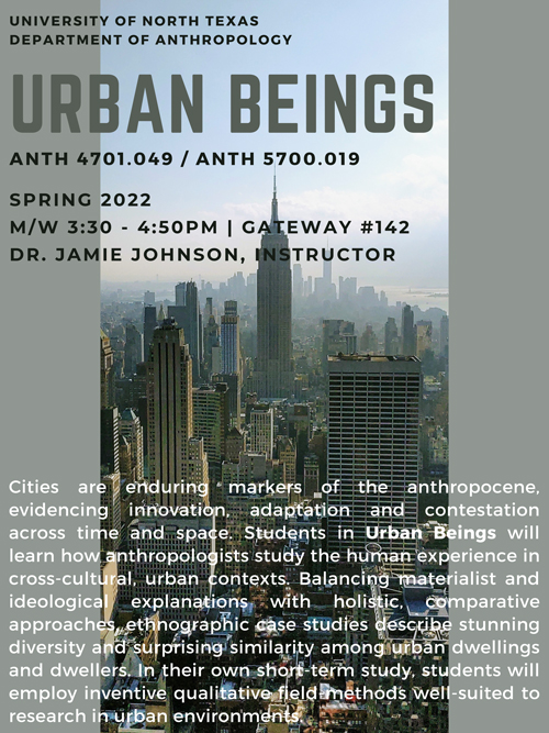 Poster for Urban Beings showing the New York City skyline of skyscrapers