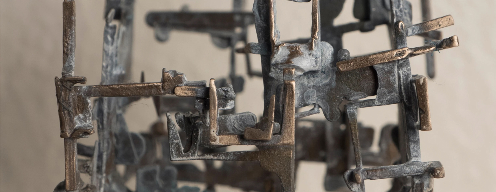 Detail of an abstract metal sculpture by Jim Wilson